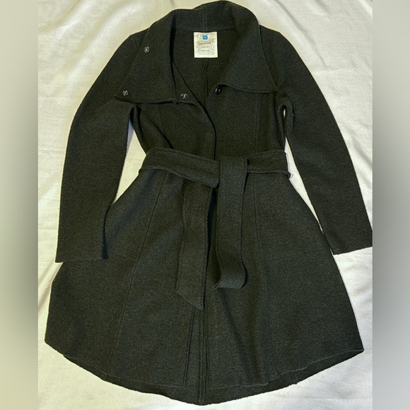 Anthropologie Sparrow Belted Shawled 100% Wool Sweater Coat Green Belted EUC - Picture 2 of 9